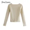 Snican Solid Sqaure Collar Sweater Bodycon Slim Sexy Pullover Fashion Women Long Sleeve Za Pull Femme Spring Ladies Tops 210806