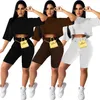 Survêtements d'été pour femmes tenues à manches courtes T-shirts crop top + short pantalon 2 pièces ensemble plus la taille 2XL jogger costume casual sportswear lettre marron survêtements 4661