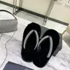 Winter New Slippers Women Diamond Fur Slides Open Toe Flip Flop Rhinestone Mules Flats Designer Woman Shoe