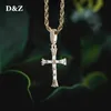 D&Z Iced Zircon Baguette Stones Cross Pendant With 4mm Tennis Chain Men's Hip hop Jewelry Gold Silver Color CZ Pendant Necklace X0707