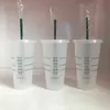 Starbucks 24oz / 710ml, tumbler di plastica riutilizzabile trasparente bere flat bottom tazza tazza a forma di pilastro coperchio tazza di paglia Bardian, PCMRPCMR