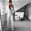 Kadın Tulum V Yaka Beyaz Tulum Bayan Artı Boyutu Vintage Atlama Suits Uzun Kollu Moda Seksi 210524