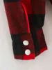Mulheres Vintage Vermelho-preto xadrez jaqueta moda botão-up colarinho colarinho bolsos laterais casaco ladies chique tops 210520