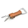 Beer Wine Can Openers Bottle Opener Stainless Steel Wooden Handle Key Chain Knife Multi Function Keyring Drinkware