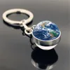 Porte-clés système solaire nébuleuse boule de verre Double face, pendentif lune terre, bijoux G1019