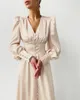 패션 디자인 여성의 봄 가을 실크 새틴 랜턴 슬리브 v- 넥 하이 허리 맥시 긴 캐주얼 드레스