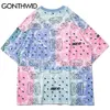 Tshirts Streetwear Hip Hop Bandana Paisley Pattern Print Färgblock T-shirts Mens Harajuku Casual Cotton Loose Toppar 210602