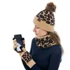 Luvas de chapéu de lã e scarf terno luapard-imprimir luva de tela de toque para o calor