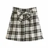 Sommar kvinna mini kjolar hajuku koreanska stil mode söt kawaii för tjejer hög midja plaid slips asymmetri kjol kvinnor 210520