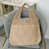 Handmade Lady Chic Crochet Handbag 2021 Korean Fashion Knitted Braid Hollow Black Yellow Top-handle Tote Bag