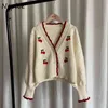 V Neck Heavy Work Flower Broderi Sticka Cardigan Sweater Kvinnor Singel Bröstdesign Långärmad Pull Femme Spring Sueter 210422