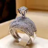 Zircon Copper Brass Ring Full Crystal Silver Color Diamond for Girl Women Female Birthday Party Chirstmas Gift Jewelry R005