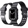 Gummi Silikonväska Skyddsplan för Apple Watch Serie 7 6 SE 5 4 3 38mm 42mm 40mm 44m 41mm 45mm Kolfibertexturband