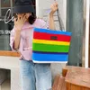 Canvas opbergtassen boodschappentas grote enkele schoudertas mode draagbare vrouwen regenboog streep bagzc449