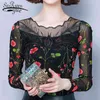 Fashion Elegant Lace Women Tops O-neck Long Sleeve Hollow Floral Clothing Slim Blouses Plus Size 5675 50 210508