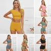 Enlace VIP para el cliente, 2 unids / set Traje deportivo para mujer Conjunto de yoga Gimnasio Ropa de entrenamiento Manga corta Fitness Crop Top Pantalones cortos para correr 210813