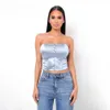 Slash Neck Strapless Off-shoulder Backless Tank Tops Summer Woman Blue Casual Slim Bottoming Sexy Corset Wrapped Chest Crop 210604