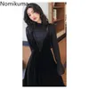 Nomikuma Elegant Women Due Piece Set scollo a V Neck Slim Vita Spaghetti Strap Dress Turtleneck T-shirt a maniche lunghe T Shirt Autunno 3D886 210514