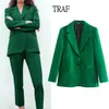 TRAF Office Office Blazer Za Spring Eleganckie S z długim rękawem Casual Loose Women Clothing CHIC Pocket Jacket Lady 211019