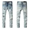 Hoge Kwaliteit Mens Jeans Ontwerpers Lichte Kleur Verontruld Motorfiets Biker Street Draag Jean Comfortabele Rock Slim Fit Ripped Hole Stripe Pant