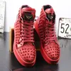 Luxury rivet flat men shoes designer sneakers spikes black red thick bottom high tops punk men Casual shoes gold rivet boots