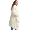 Mulheres casaco de pele irregular vintage branco inverno casual assimetria longa fashion jaqueta 210524