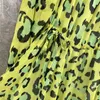 Twotwinstyle Leopard Drukuj Midi Sukienka Dla Kobiet Stojak Kołnierz Z Długim Rękawem Wysoka Talia Vintage Dresses Kobiet Moda Odzież 210517