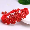 Bangle Handmade Natural Red Gems Charm Bracelets For Women Braiding Adjustable Thread Waistbands Lucky Jewelry Pulseiras