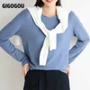 Gigogou Curly O Neck Kvinnor Tröja Grundläggande Solida Pullovers Topp Höst Vår Koreanska Mode Stickade Jumpers Chic Sueters de Mujer 210914