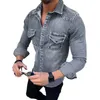 Erkek Sonbahar Bahar Denim Blusa Artı Boyutu Uzun Kollu Tek Düğme Bluzlar ve Gömlek Kot Gömlek P0812 Tops