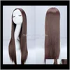 ZF Harajuku Estilo Grannyhair 75cm Long Cosplay Peruca Cos Cabelo Matte Fibra de Alta Temperatura Marrom Cinza Moda Preta Wz0yj Sintetic Wigs 2xjpv