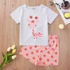 Summer Children Sets Casual Short Sleeve O Neck Print Giraffe T-shirt Dot Pink Shorts Cute 2Pcs Girl Clothes 1-8T 210629