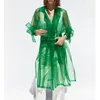 Trenchs de femmes manteaux chic femmes vert organza manteau 2021 automne dames long style transparent été crème solaire vêtements d'extérieur