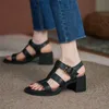 Meotina femmes gladiateur sandales chaussures en cuir véritable sandales à talons hauts bout carré chaussures talon épais dame chaussures été noir 210608