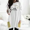 Casual Christmas Printed Women T-Shirt Dress Autumn Winter O Neck Long Sleeve Pocket Loose Ladies Party Mini es 210526