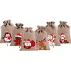 Sac de Noël en toile de jute et lin avec cordon de serrage, emballages cadeaux, père Noël, bonhomme de neige, pingouin, élan, bonbons, emballage de bijoux, sacs de rangement pour cadeaux de Noël, décoration TR0084