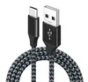 Stijlvolle Nylon Mobiele Kabels Fiber Rattice Gevlochten Lange Snel Laden Gegevenskabel / Type-C / 5Pin Android naar USB voor Samsung 3ft 6ft 10ft