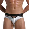 Underpants Men Pu Leather Brief Shiny Underwear Hollow Out G-String Thongs Erotic Lingerie Sexy Nightclub Stage Wear Male Bulge Pantie