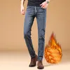 Inverno térmico térmico flanela esticar calça jeans homens inverno qualidade famosa marca calças de lã flocando reto calças denim jean x0621