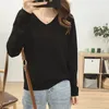 V-neck Sweater Women Early Autumn And Winter Large Size Loose Was Thin Outerwear Solid Color Bottoming Shirt 210427