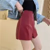 Aelegantmis Printemps Lâche Faux Cuir Shorts Femmes Haute Taille Large Jambe PU Casual Élégant Coréen Zipper 3 Couleurs 210607