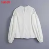 Tangada Women Retro Hollow Out Embroidery Romantic Blouse Shirt Long Sleeve Chic Female Loose Shirt Tops CE146 210609