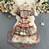 Lente Zomer Elegante Kant Floral Borduurwerk Patchwork Party Jurk Dames Vintage Dames Boho Beach Holiday Long Robe 210514