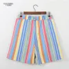 Summer Shorts Women Stripe Contrasting Short Pants Fit Young Girls Casual High Waist Shorts Summer Vintage Ladies Rainbow Shorts 210702