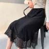 Korean Lace Shirt Women Fashion Spring High Wait Black Causal Midi Skirts Plus Size Elastic Waist Vintage 8773 50 210521