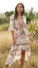 Boho Chic Vintage Maxi DrBeach Stampa floreale Scollatura legata Alta A Line Kimono Bohemian Hippie Style Abbigliamento estivo X0621