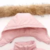 Parka Gerçek Kürk Kapüşonlu Erkek Bebek Tulum Kış Aşağı Ceket Sıcak Çocuklar Ceket Çocuk Snowsuit Kar Toddler Kız Giyim Giyim Seti 211203