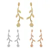 Stud CHUNSHI Trois couleurs en option exquise brillante feuille d'or en cuivre brillant - Boucles d'oreilles CZ en forme de pétale pour les amoureux des femmes et des filles