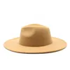 Enkel brittisk stil vinterull flet solid Klassisk fedoras keps herr dam panama jazzhatt 9,5 cm bred brätte Big Fedora