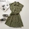 Casual Women Summer Dress Korean Fashion Robe Turn Down Collar Sleeveless Vestidos Bandage Single Breasted Mini Dresses 210519